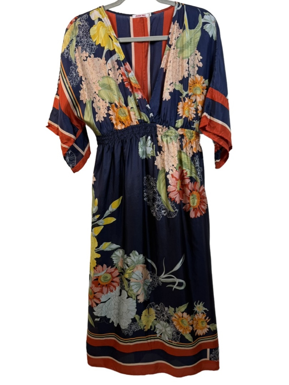 Johnny Was Averret Silk Floral Wrap-Style Midi Dress